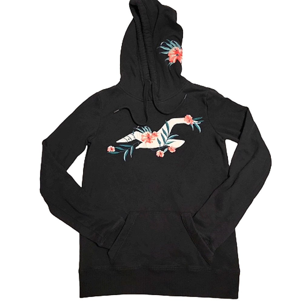 Hollister women's black long sleeved hooded sweatshirt size XS with front pouch